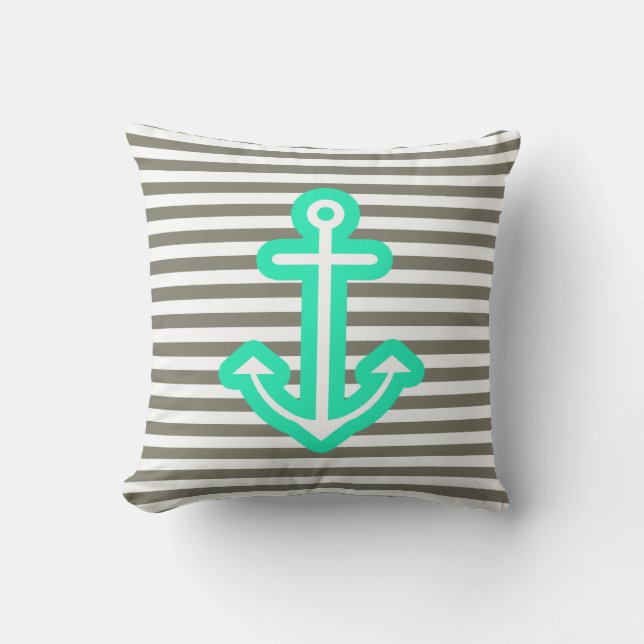 Grey Nautical Mint Anchor Cushion (Front)