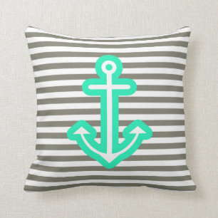 Grey Nautical Mint Anchor Cushion