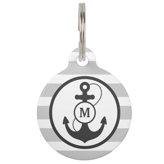 Grey Nautical Monogram Pet Tag (Front)