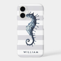 Grey Nautical Seahorse personalised monogram
