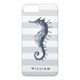 Grey  Nautical Seahorse personalised monogram Case-Mate iPhone Case