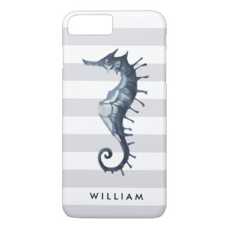 Grey  Nautical Seahorse personalised monogram Case-Mate iPhone Case