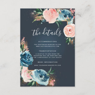 Grey, Navy Blue and Blush Floral Boho Glitter Enclosure Card