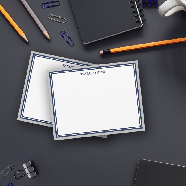 Grey & Navy Blue Borders Add Your Name Card (Creator Uploaded)