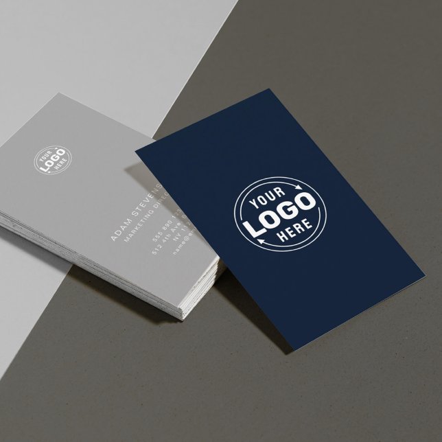 Grey Navy Blue Minimalist Company Business Card (Creator Uploaded)