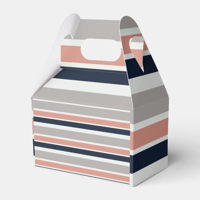Grey Navy Blue Pink Coastal Stripes  Favour Box (Front Side)