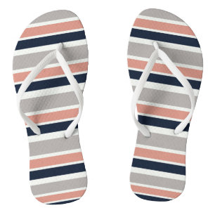 Grey Navy Blue Pink Coastal Stripes Jandals