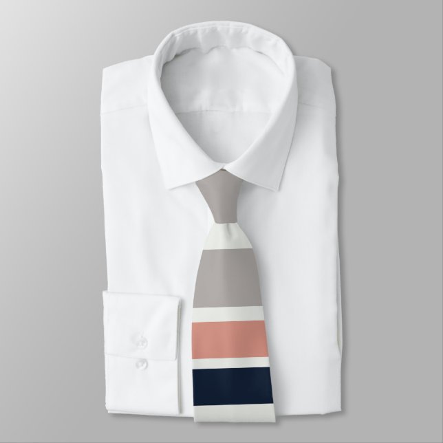Grey Navy Blue Pink Coastal Stripes Pattern Tie (Tied)