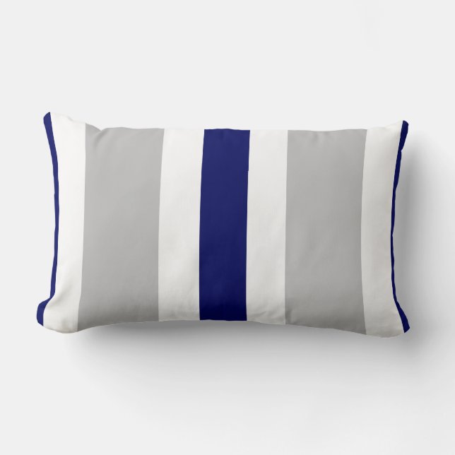 Grey Navy Blue & White Stripe Lumbar Pillow Gift (Front)