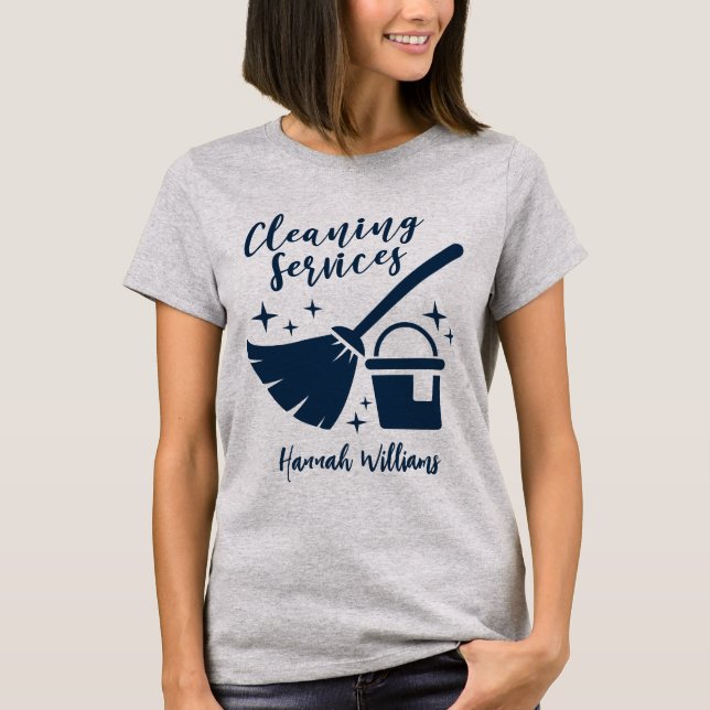 Grey & Navy Cleaning Services Logo   T-Shirt (Front)