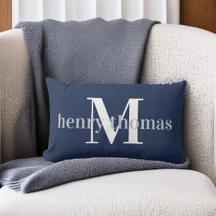 Grey & Navy Name and Monogram Nursery Lumbar Cushion