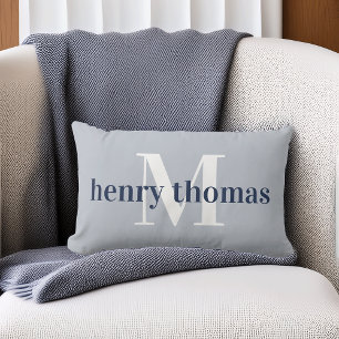 Grey & Navy   Name and Monogram Nursery Lumbar Cushion