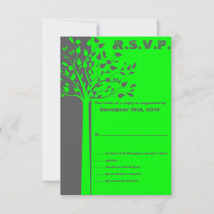 Grey/Neon Green Tree Wedding RSVP Invitation