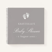 Grey Neutral Baby Footprint Baby Shower Guest Book