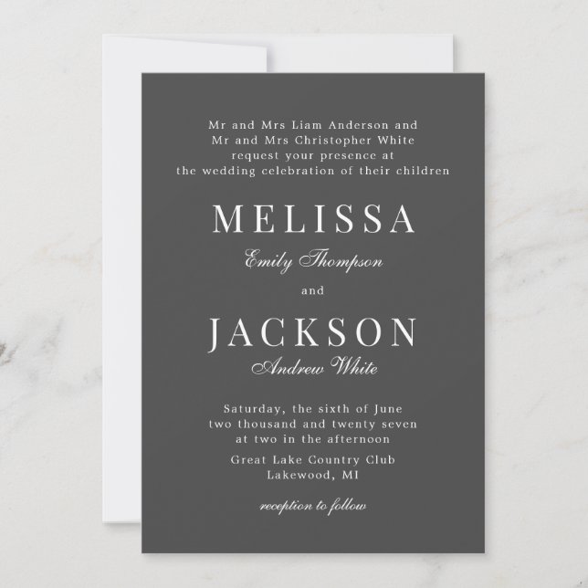 Grey Neutral Refined Classic Wedding Invitation  (Front)