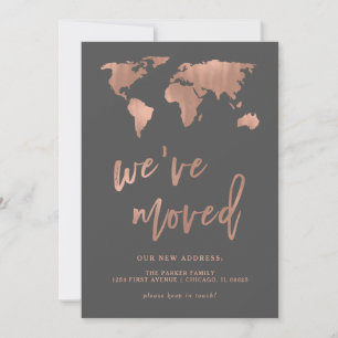 Grey New Address Announcement   Faux Rose Gold Map