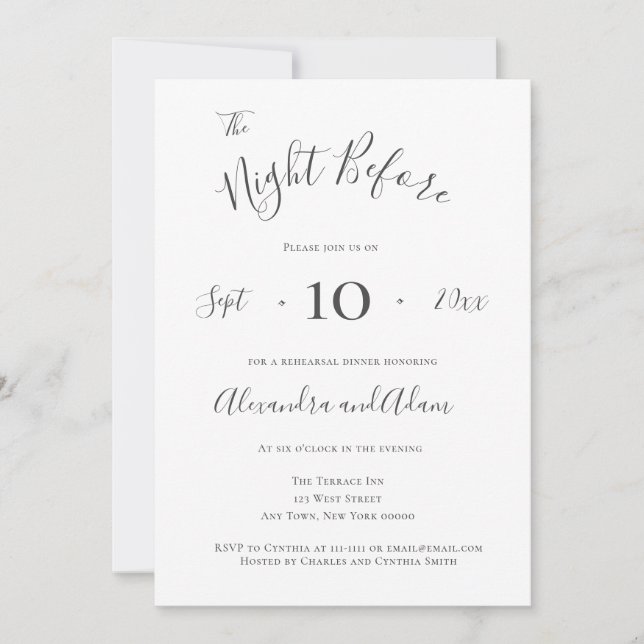 Grey Night Before Rehearsal Dinner Invitations (Front)