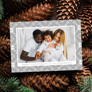 Grey Nordic Snowflake Pattern Photo Holiday Card