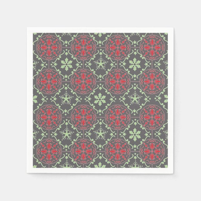 Grey Nordic Snowflake Winter Pattern Rustic Napkin (Front)
