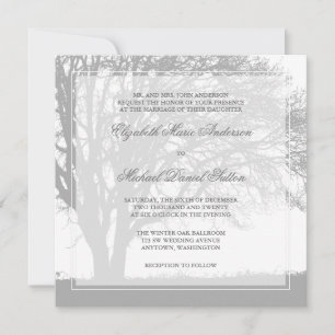 Grey Oak Tree Winter Wedding Invitation