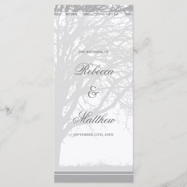 Grey Oak Tree Winter Wedding Program Programme (Front)