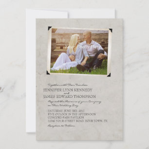 Grey Old Photo Album Page Wedding Invitations