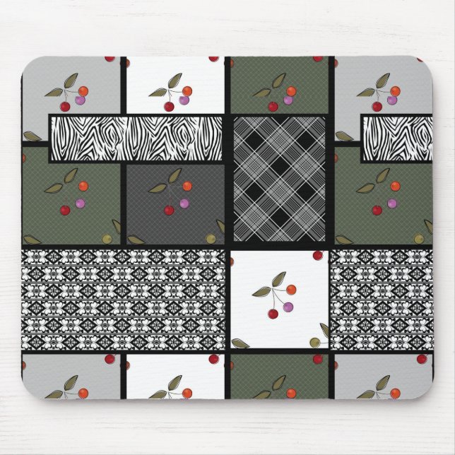 Grey Olive rustic patchwork pattern Mouse Pad (Front)