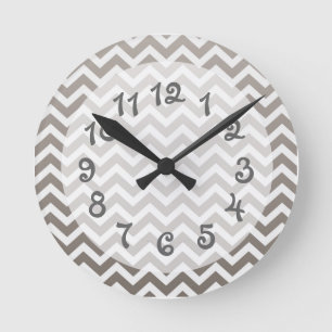 Grey Ombre Chevron Round Clock