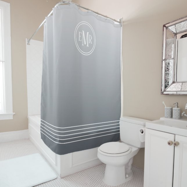 Grey Ombre Monogrammed Shower Curtain (In Situ)