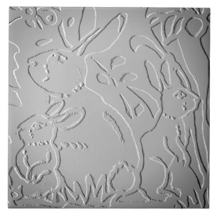 Grey Ombre Rabbit Woodland Embossed Floral Nature Tile