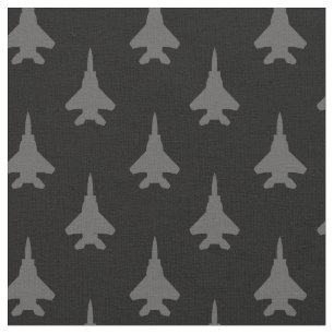 Grey on Black F-15E Fighter Jet Pattern Fabric