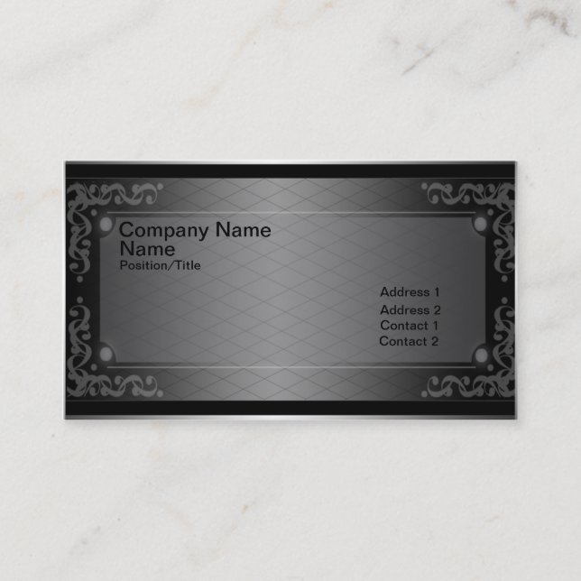 Grey on Black Mesh and Swirls Business Card (Front)