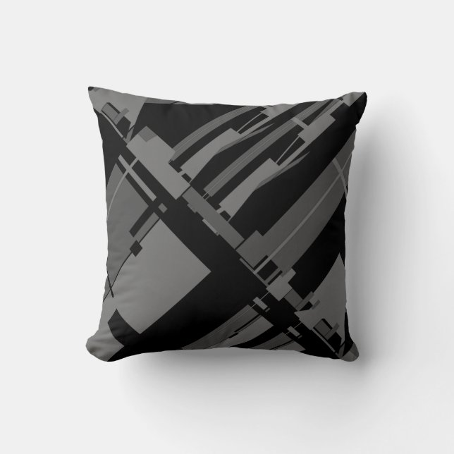 Grey on Black Southwest-inspired Diagonal Abstract Cushion (Front)