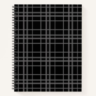 Grey On Black Tartan Plaid Pattern Design Notebook