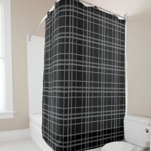 Grey On Black Tartan Plaid Pattern Design  Shower Curtain