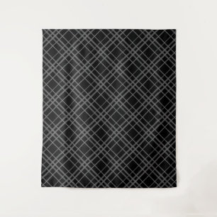 Grey On Black Tartan Plaid Pattern Design Tapestry