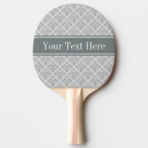 Grey on Grey Damask #3 Charcoal Name Monogram Ping Pong Paddle