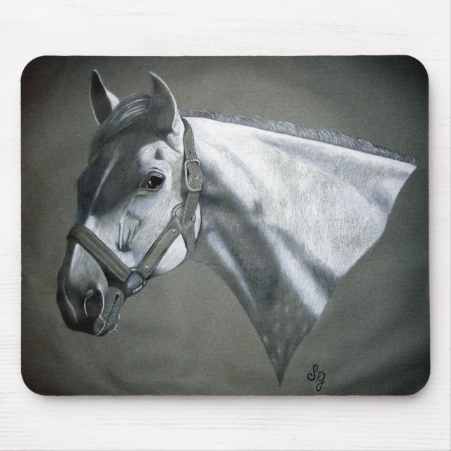 Grey on Grey Equine Art Mouse Pad (Front)