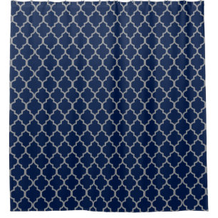 Grey on Navy Blue Quatrefoil Custom Background Shower Curtain
