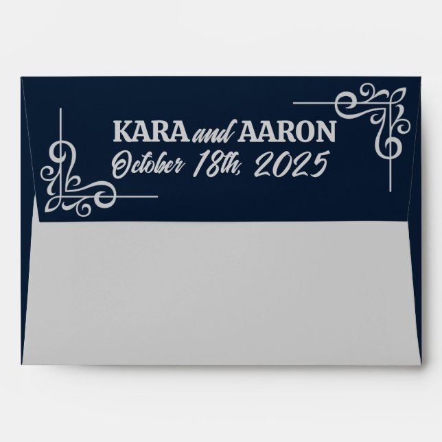 Grey on Slate Blue Edwardian Wedding Envelope (Back (Top Flap))