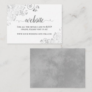 Grey on White with Silver Lace Wedding Website Enclosure Card
