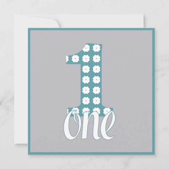 Grey One Party Invitation (Front)