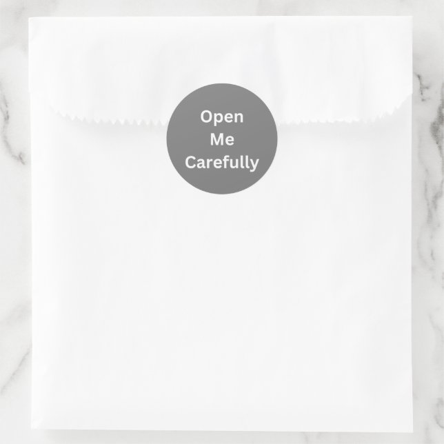 Grey Open Me Carefully Shipping Sticker Sheet (Bag)