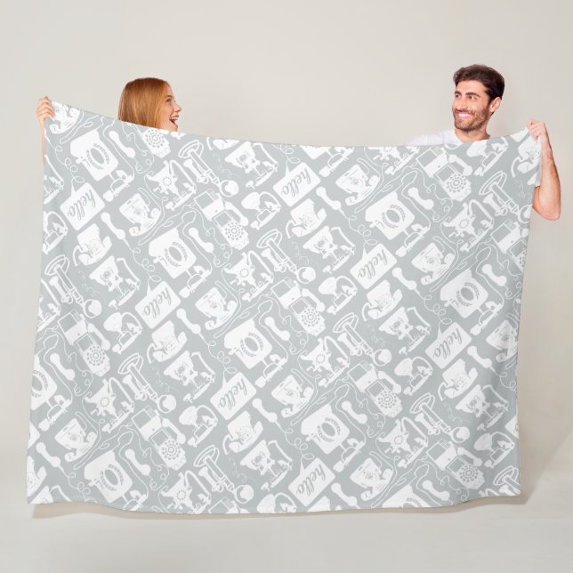 Grey or any colour & White Retro Telephone Pattern Fleece Blanket (In Situ)
