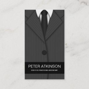 Grey or Gray Pinstripe Suit Vertical Accountant Business Card