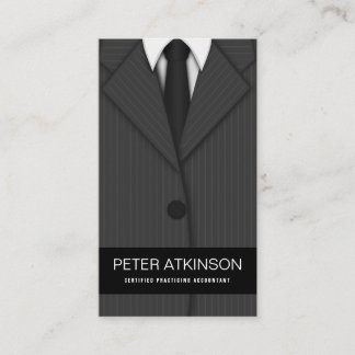 Grey or Grey Pinstripe Suit Vertical Accountant Business Card