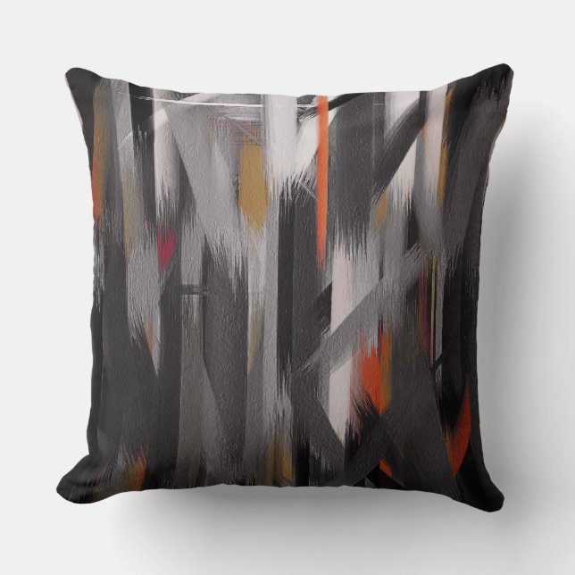 Grey Orange Abstract Painting Cushion (Front)