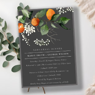 Grey Orange Blossom Fauna Rehearsal Dinner Invite