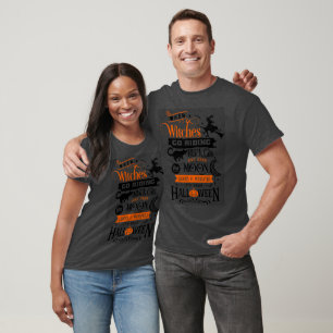 Grey Orange Cats Witches Halloween T-Shirt