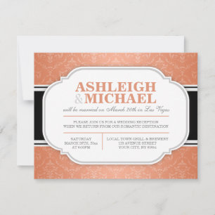 Grey & Orange Damask Wedding Reception ONLY Invitation